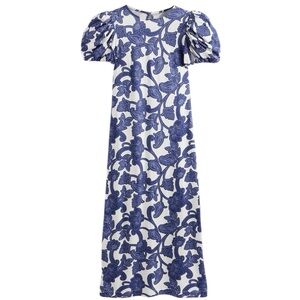 Boden Puff Sleeve Jersey Midi Dress Blue Ribbon Paisley Whirl Size 16/18R